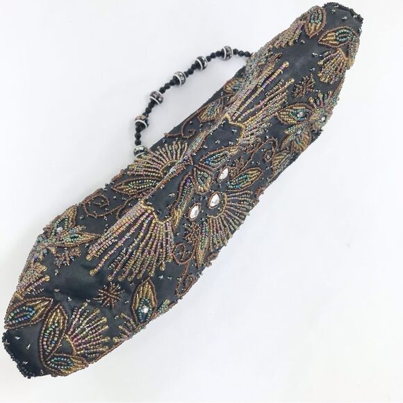 Apt. 9 Black Satin Beaded Floral Sparkle Bead Handle Mini Evening Bag - Picture 8 of 16